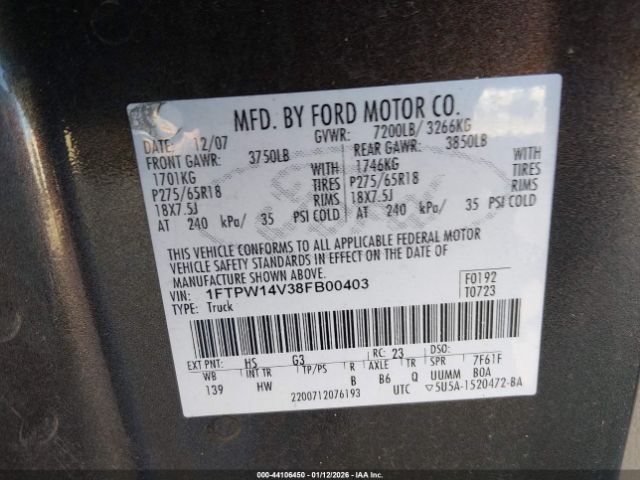 2008 FORD F-150 1FTPW14V38FB00403 Photo 8