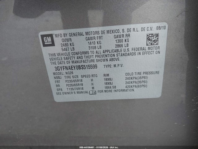 2011 CADILLAC SRX 3GYFNAEY0BS515599 Photo 8