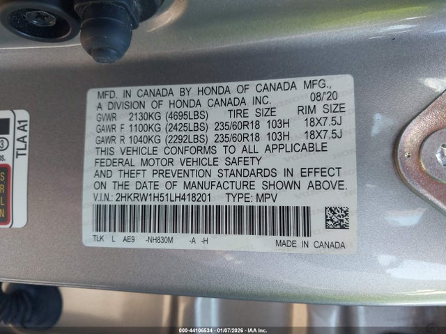 2HKRW1H51LH418201 Honda Cr-v 2wd Ex