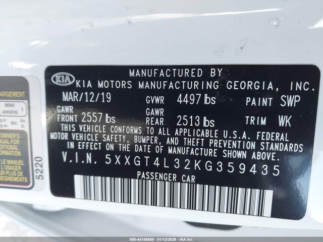 5XXGT4L32KG359435 KIA Optima Lx