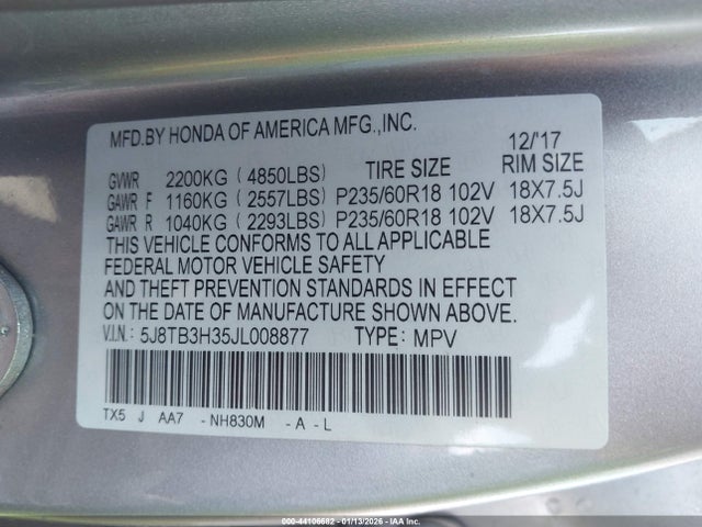 5J8TB3H35JL008877 Acura Rdx Acurawatch Plus Package