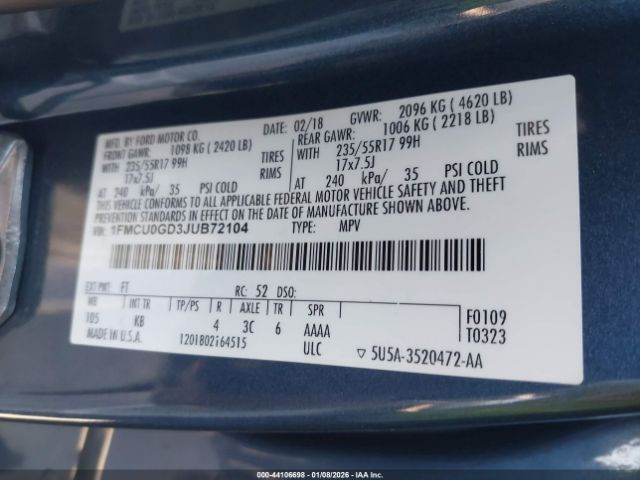 2018 FORD ESCAPE 1FMCU0GD3JUB72104 Photo 8