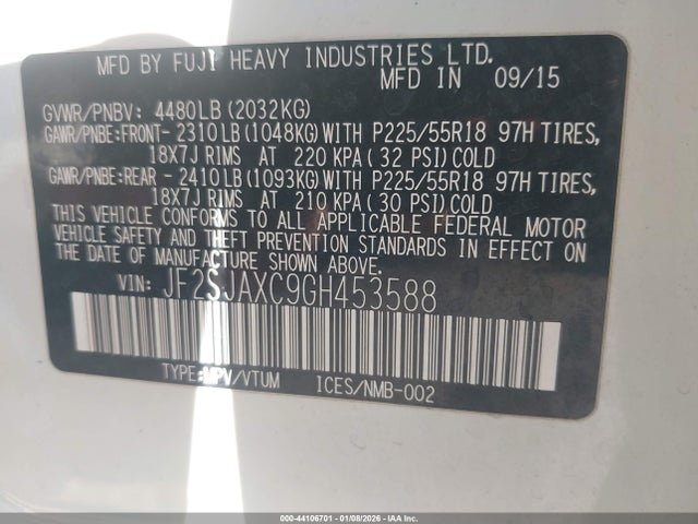 Subaru Forester 2.5i Touring 2016 JF2SJAXC9GH453588 Image 9