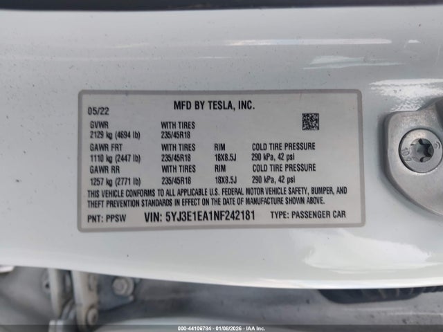 2022 TESLA MODEL 3 5YJ3E1EA1NF242181 Photo 8