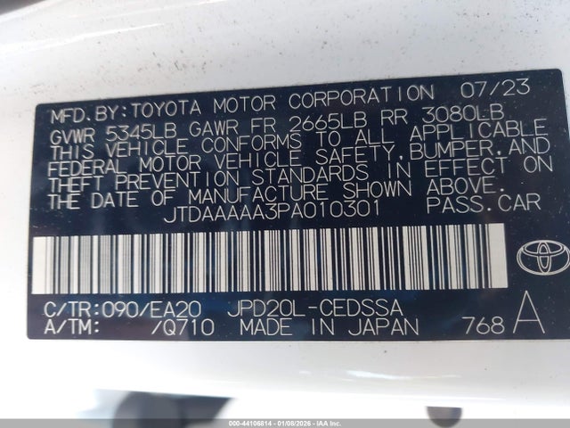 JTDAAAAA3PA010301 Toyota Mirai Xle
