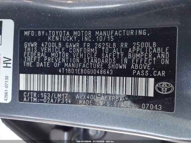 Toyota Avalon Hybrid Limited 2016 4T1BD1EB0GU048643 Image 9