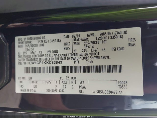 1FTEW1CP1KKC83843 Ford F-150 Xlt