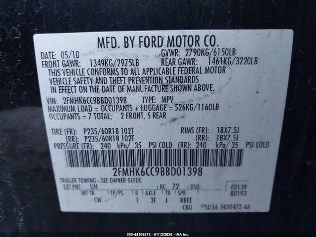 Aukcja sprzedaży 2011 Ford Flex Sel, vin: 2FMHK6CC9BBD01398, numer aukcji: 44106873