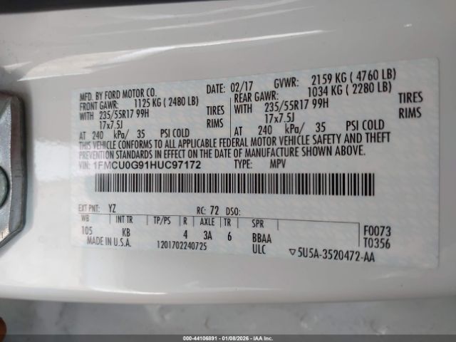 2017 FORD ESCAPE 1FMCU0G91HUC97172 Photo 8