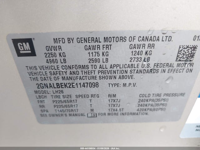 Chevrolet EQUINOX 1LT 2014 2GNALBEK2E1147098 Image 9