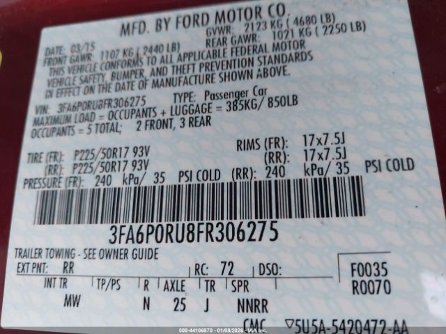 2015 FORD FUSION HYBRID 3FA6P0RU8FR306275 Photo 8