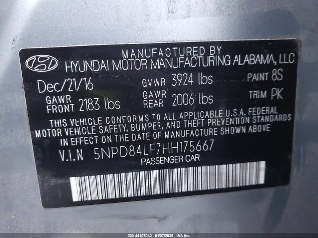 5NPD84LF7HH175667 Hyundai ELANTRA SE