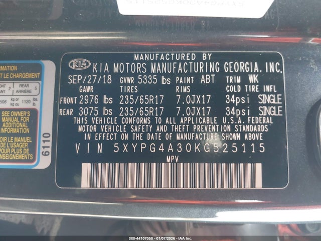 2019 KIA SORENTO 5XYPG4A30KG525115 Photo 8