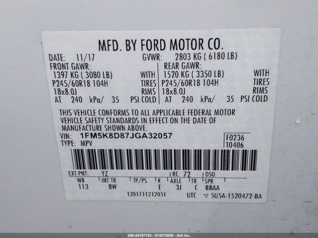 2018 FORD EXPLORER 1FM5K8D87JGA32057 Photo 8