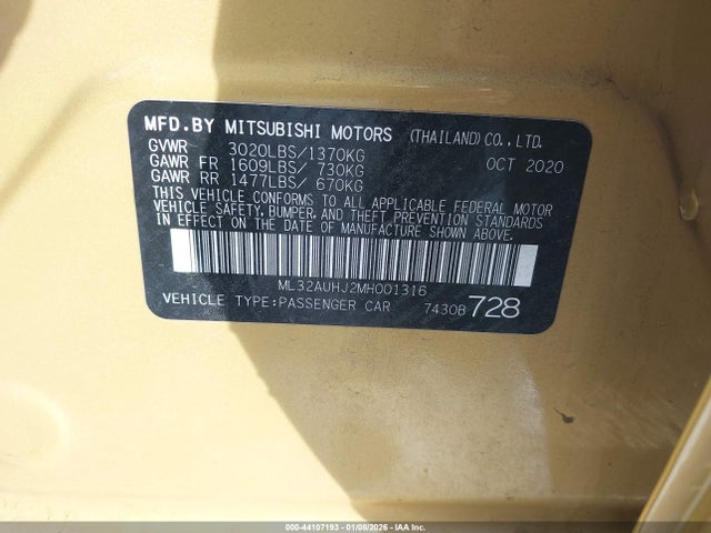2021 MITSUBISHI MIRAGE ML32AUHJ2MH001316 Photo 8