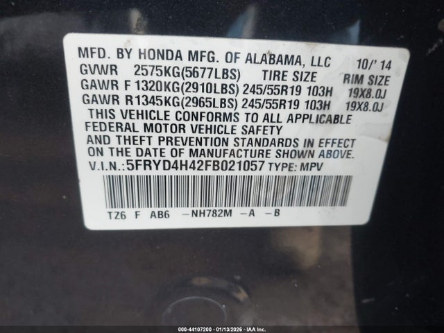 5FRYD4H42FB021057 Acura Mdx Technology Package