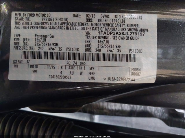 1FADP3K28JL279197 Ford FOCUS SE