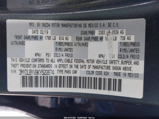 3MYDLBYV8KY522874 Toyota YARIS L