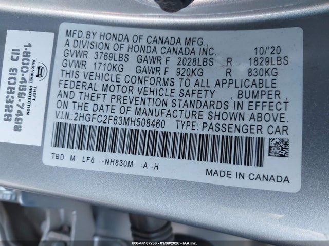 Honda Civic Lx 2021 2HGFC2F63MH508460 Image 9