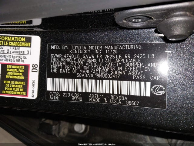 2021 LEXUS ES 300H 58ADA1C18MU003417 Photo 8