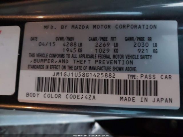 2016 MAZDA MAZDA6 JM1GJ1U58G1425882 Photo 8