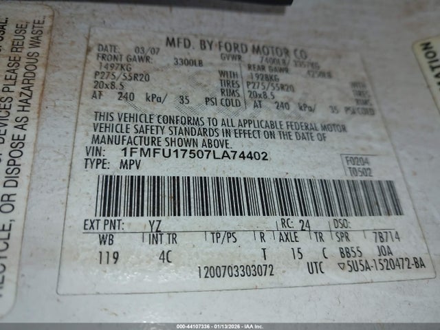 2007 FORD EXPEDITION 1FMFU17507LA74402 Photo 8