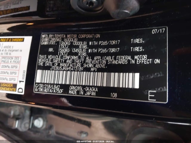 JTEBU5JR6H5473189 Toyota 4runner Sr5 Premium