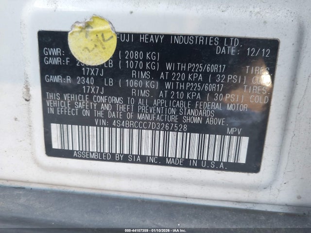 Продажа на аукционе авто 2013 Subaru Outback 2.5i Premium, vin: 4S4BRCCC7D3267528, номер лота: 44107359