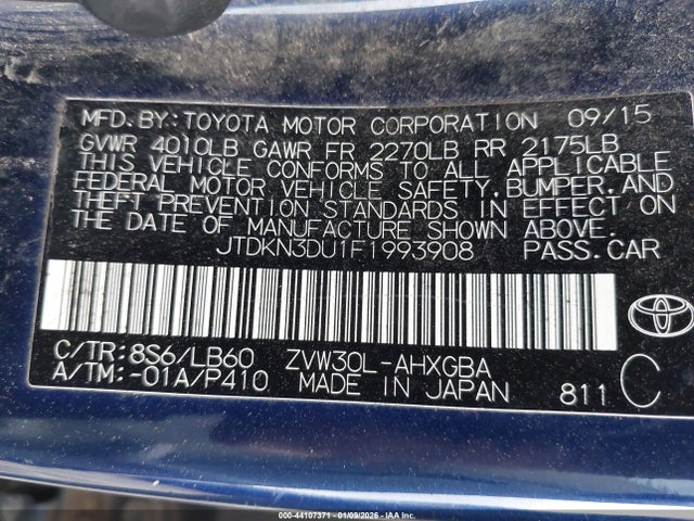 Aukcja sprzedaży 2015 Toyota Prius Four, vin: JTDKN3DU1F1993908, numer aukcji: 44107371