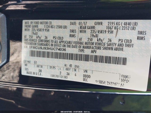 2017 FORD ESCAPE 1FMCU9J93HUC74036 Photo 8