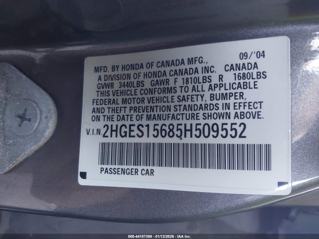 Продаж на аукціоні авто 2005 Honda Civic Lx, vin: 2HGES15685H509552, номер лоту: 44107398