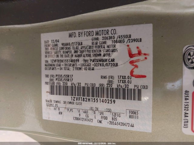 2005 FORD MUSTANG 1ZVFT82H155140259 Photo 8