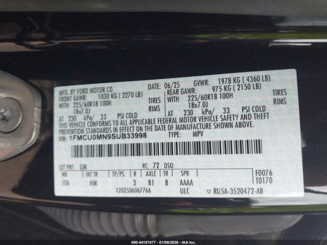 2025 FORD ESCAPE 1FMCU0MN9SUB33998 Photo 8