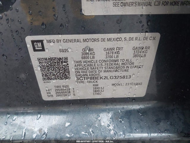 3GTP8BEK2LG325813 GMC Sierra 1500 2wd Short Box Sle