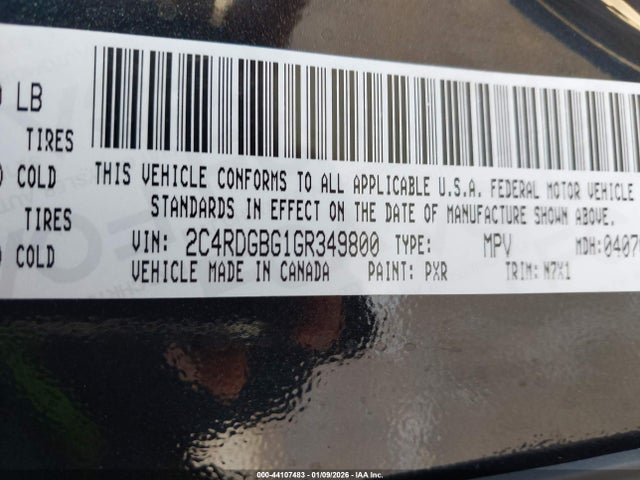 2C4RDGBG1GR349800 Dodge Grand Caravan Se Plus