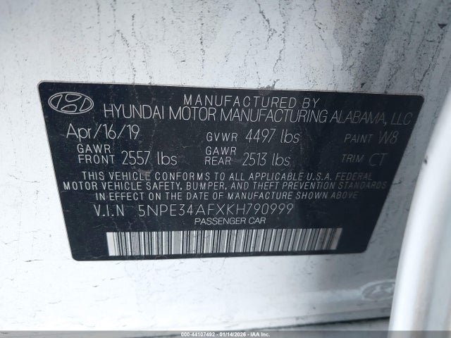 5NPE34AFXKH790999 Hyundai Sonata Sport