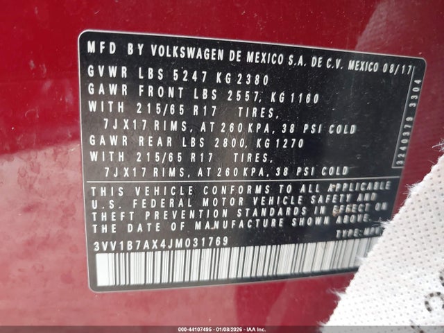 3VV1B7AX4JM031769 Volkswagen Tiguan 2.0t S