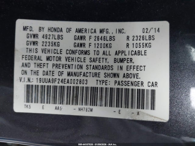Aukcja sprzedaży 2014 Acura Tl 3.7, vin: 19UUA9F24EA002803, numer aukcji: 44107528