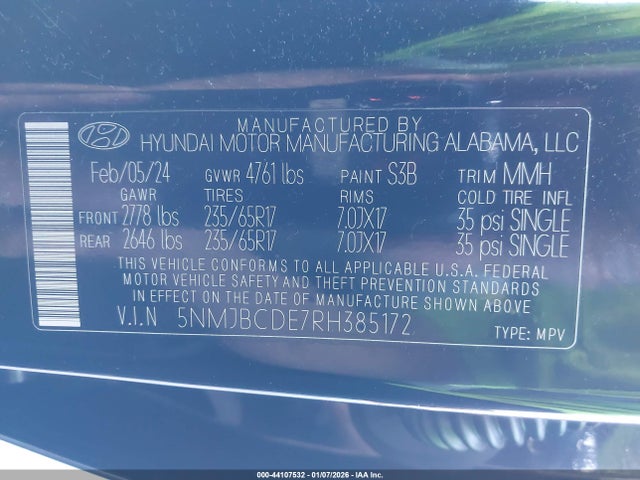 Hyundai TUCSON SEL 2024 5NMJBCDE7RH385172 Image 9