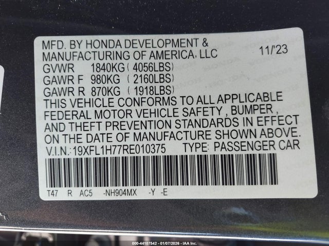 19XFL1H77RE010375 Honda Civic Ex-l
