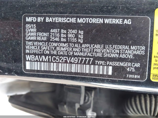 44107544 :رقم المزاد ، WBAVM1C52FV497777 vin ، 2015 Bmw X1 Sdrive28i مزاد بيع