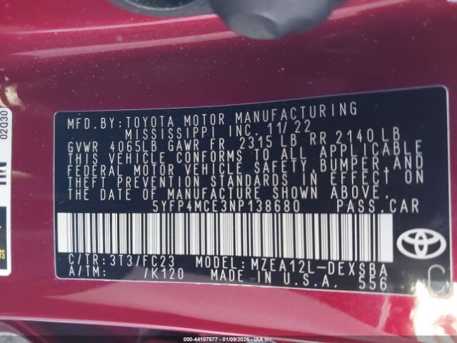 2022 TOYOTA COROLLA 5YFP4MCE3NP138680 Photo 8