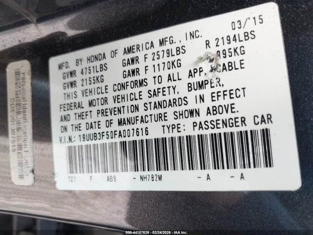 Aukcja sprzedaży 2015 Acura Tlx V6 Tech, vin: 19UUB3F50FA007616, numer aukcji: 44107626