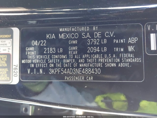 3KPF54AD3NE488430 KIA Forte Gt-line