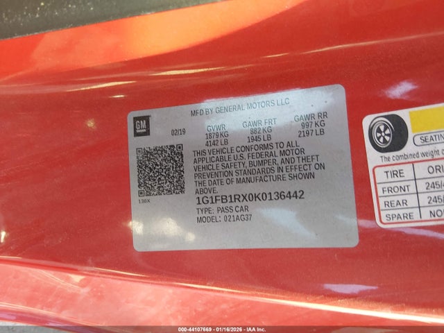 1G1FB1RX0K0136442 Chevrolet Camaro 1lt