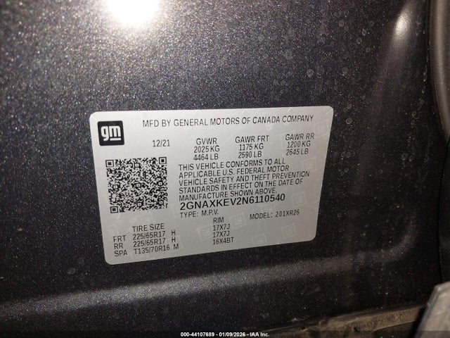 2GNAXKEV2N6110540 Chevrolet Equinox Fwd Lt