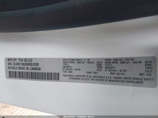 2025 CHRYSLER PACIFICA 2C4RC1BG6SR551539 Photo 8