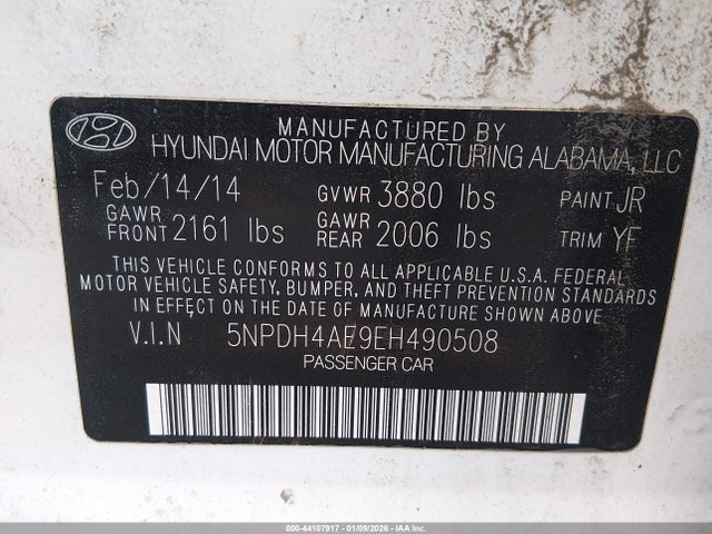 Aukcja sprzedaży 2014 Hyundai Elantra Se, vin: 5NPDH4AE9EH490508, numer aukcji: 44107917