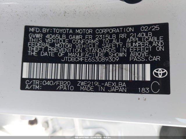 Toyota Corolla Hybrid Le 2025 JTDBCMFE6S3089309 Image 9
