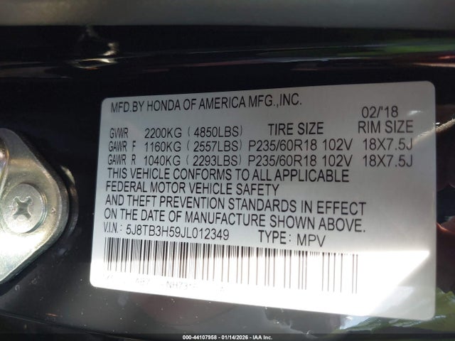 5J8TB3H59JL012349 Acura Rdx Technology Acurawatch Plus Packages/technology Package